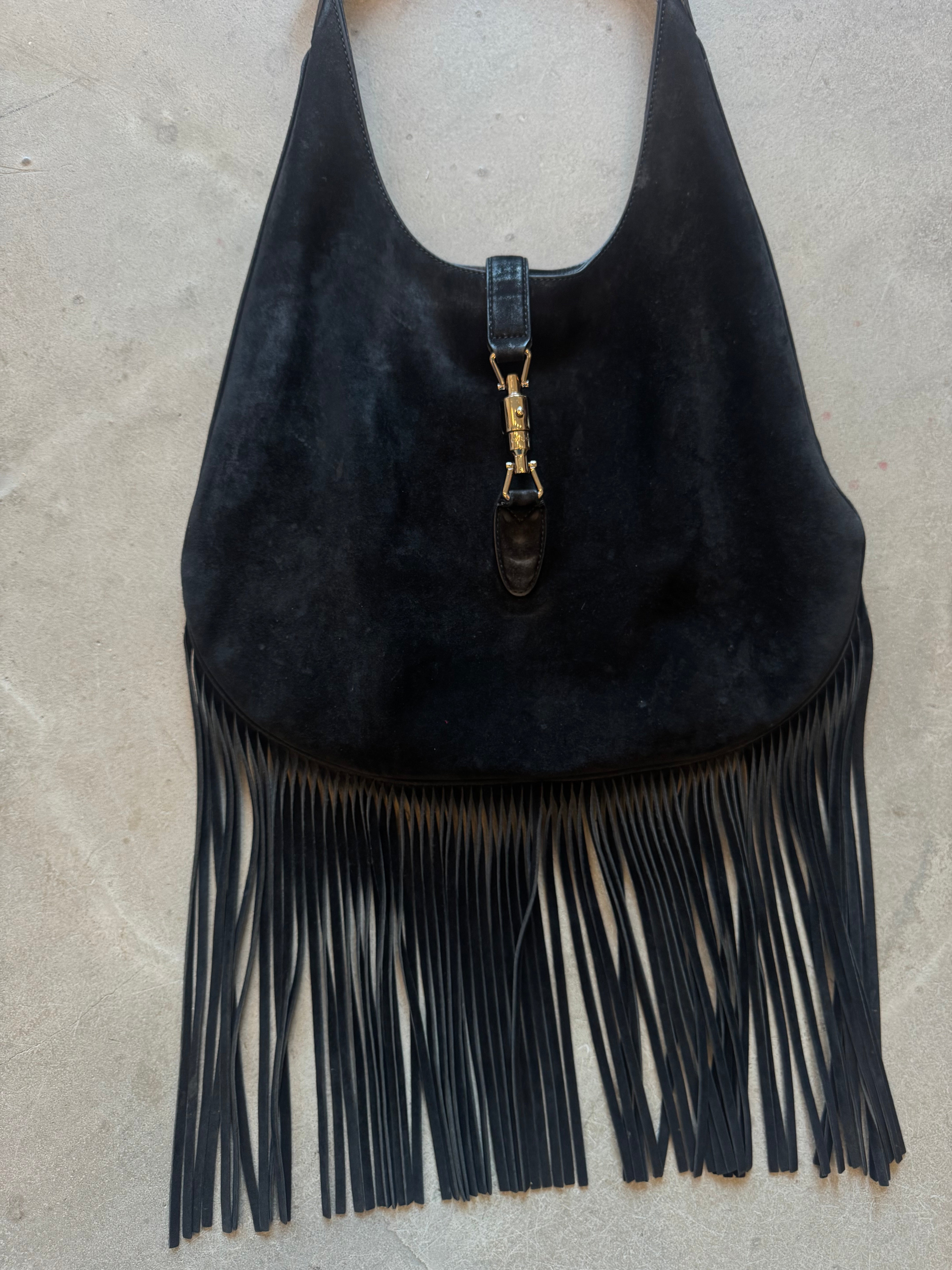 Gucci New Jackie Nouveau Fringe Hobo Bag
Black Suede | Circa 2014