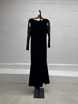 Black Gown with mesh embroidered sleeves