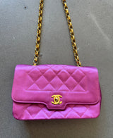 Pink Satin bag with Gold Chain