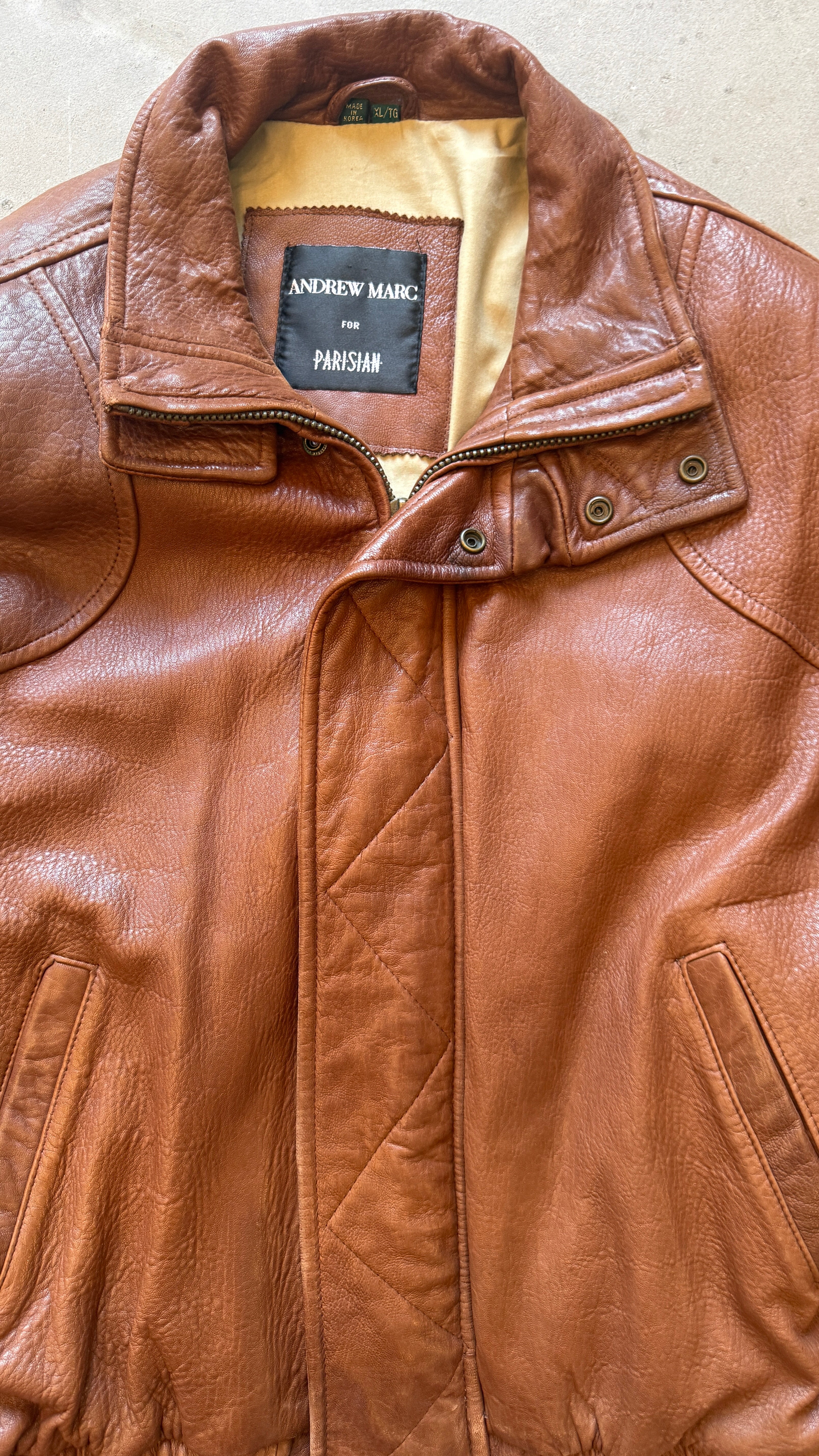 Oversized Brown Leather Bomber Jacket