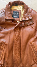 Oversized Brown Leather Bomber Jacket