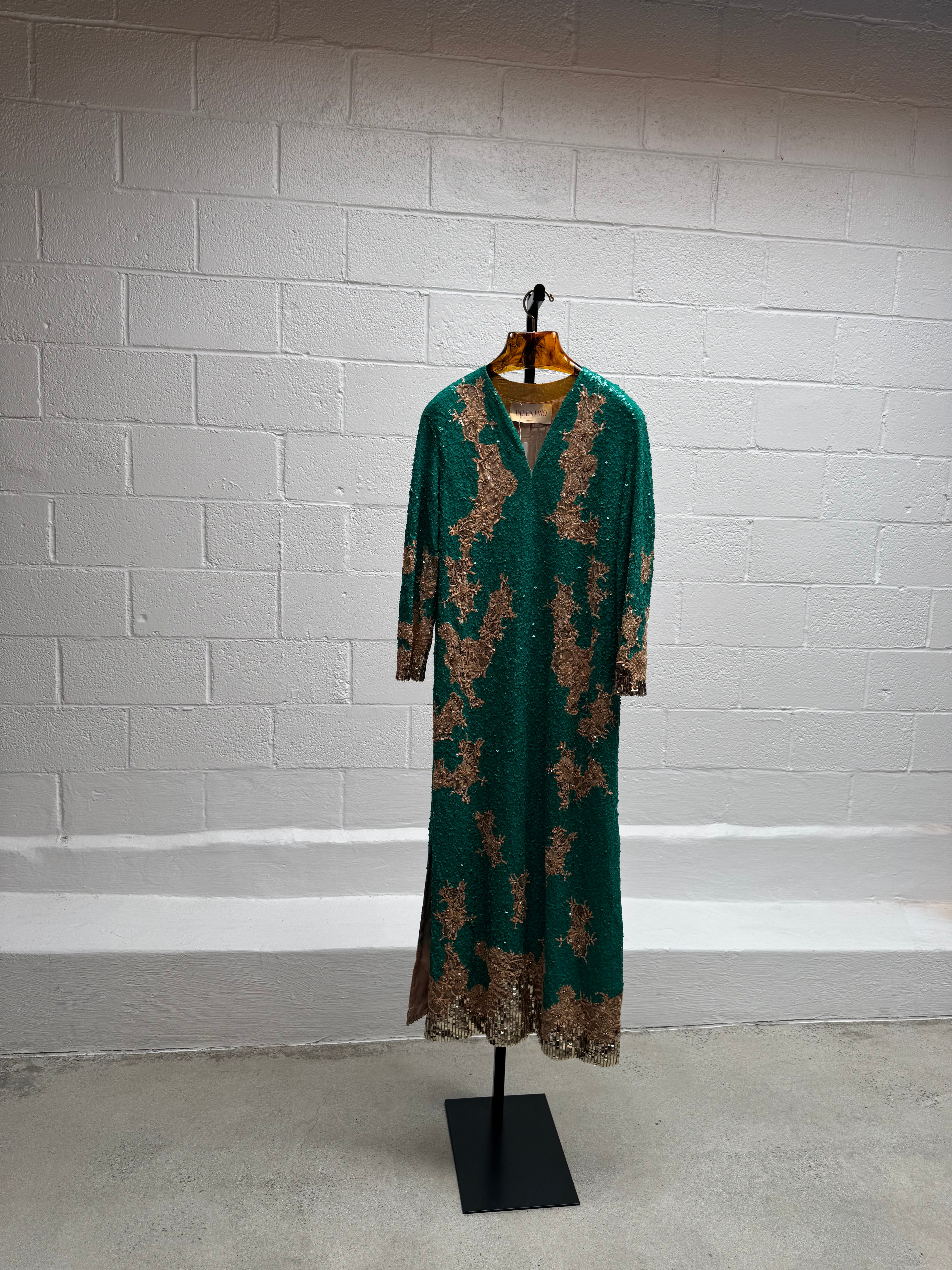 Emerald and Gold Beaded Gown