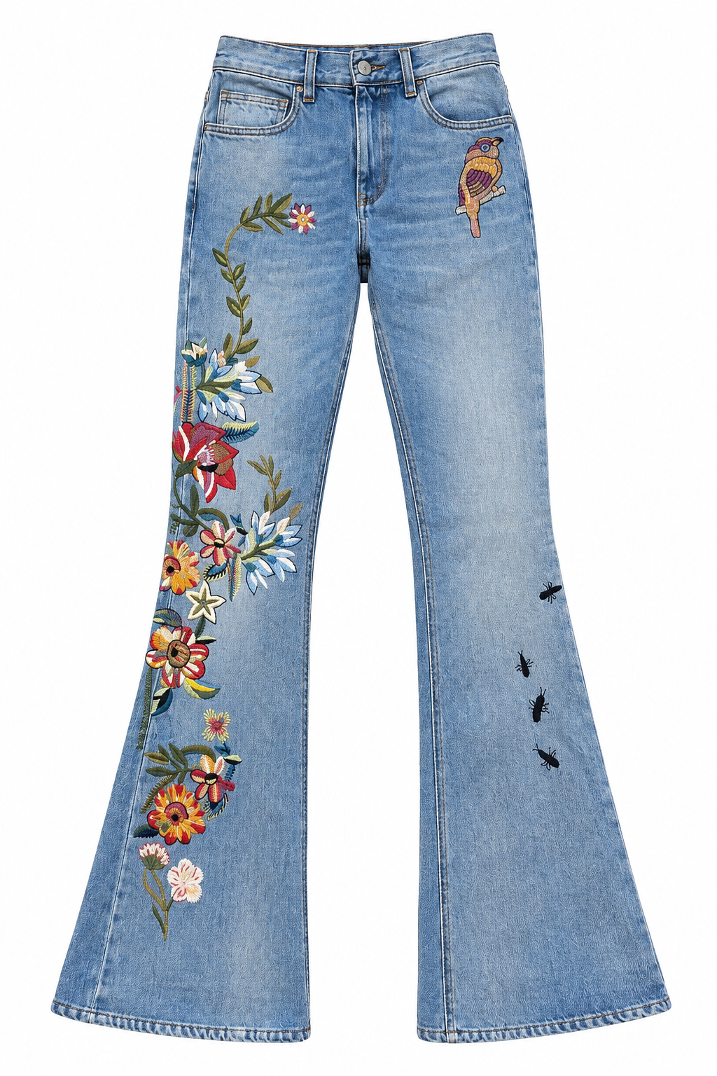 Embroidered Bell Bottom Jeans
