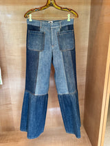 Jeans with Patchwork and Flare Bell Bottoms