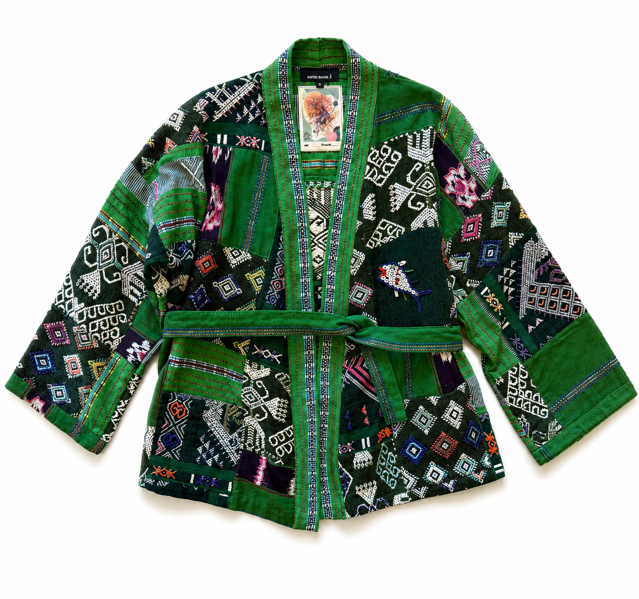 Green Patchwork vintage Kimono Jacket