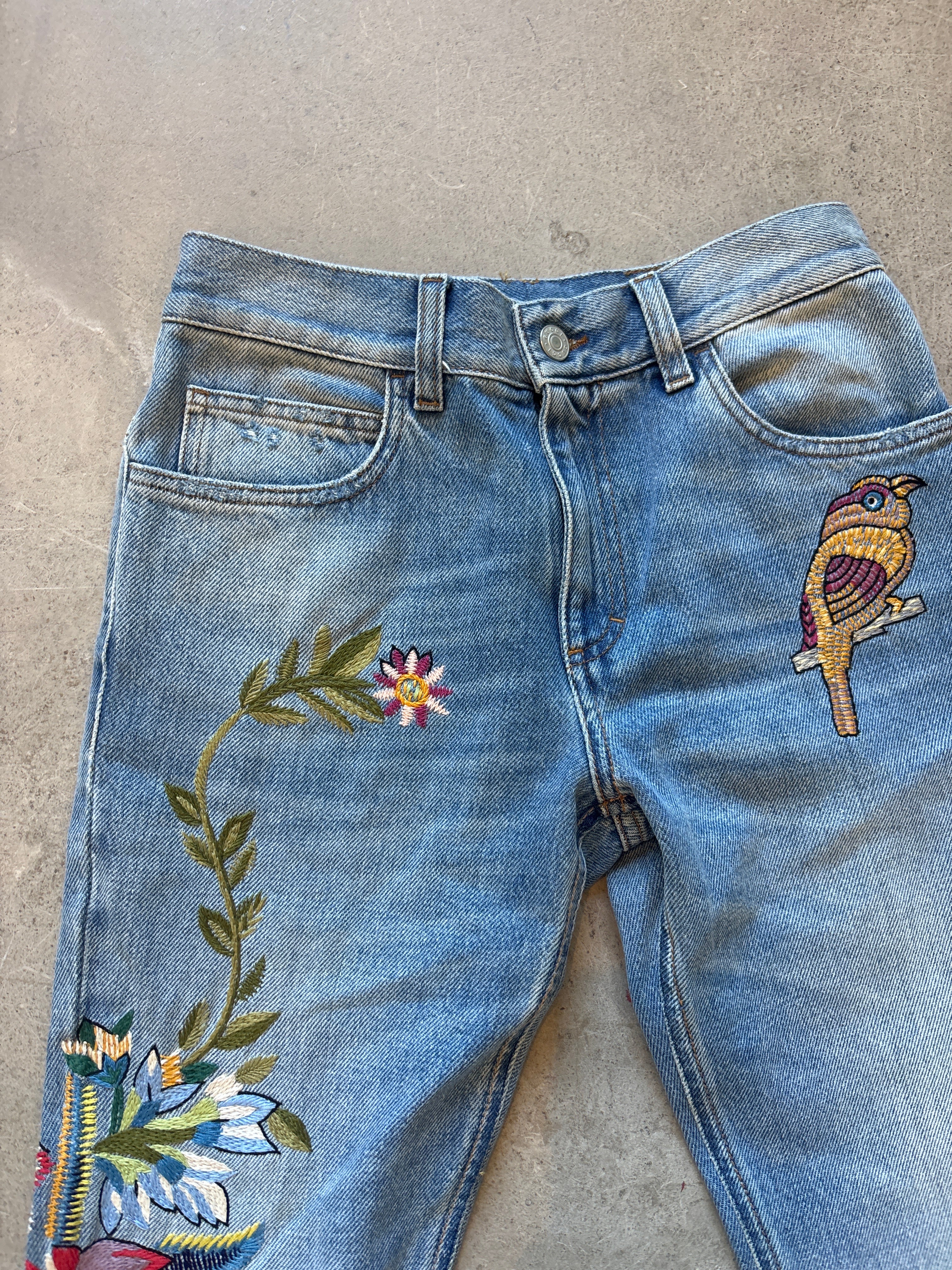 Embroidered Bell Bottom Jeans