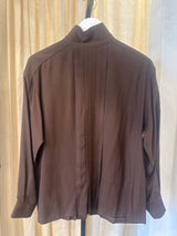 Brown Silk Shirt with Gold Buttons on Back