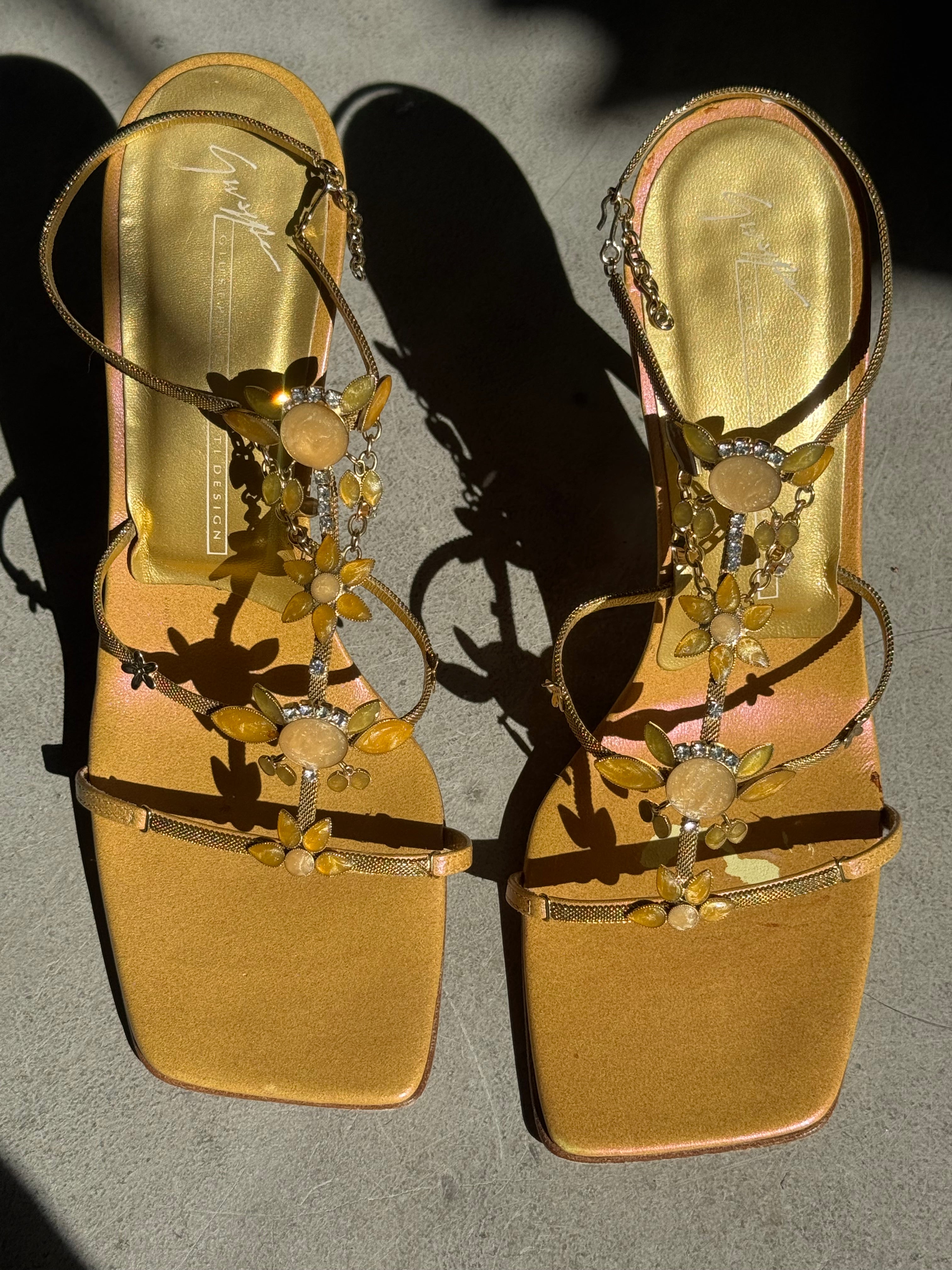 Yellow Bejeweled Sandals