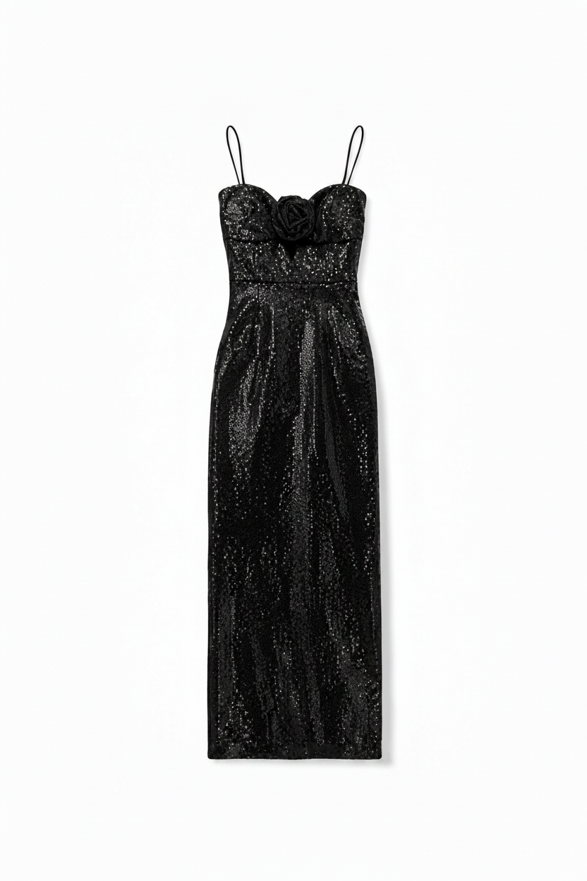 Black Sequin-Embellished Gown