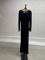 Navy Blue Gown with Rhinestone Collar, cuffs & An Open Back