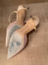 Blush Snakeskin-Embossed T-Strap Heels (39.5)