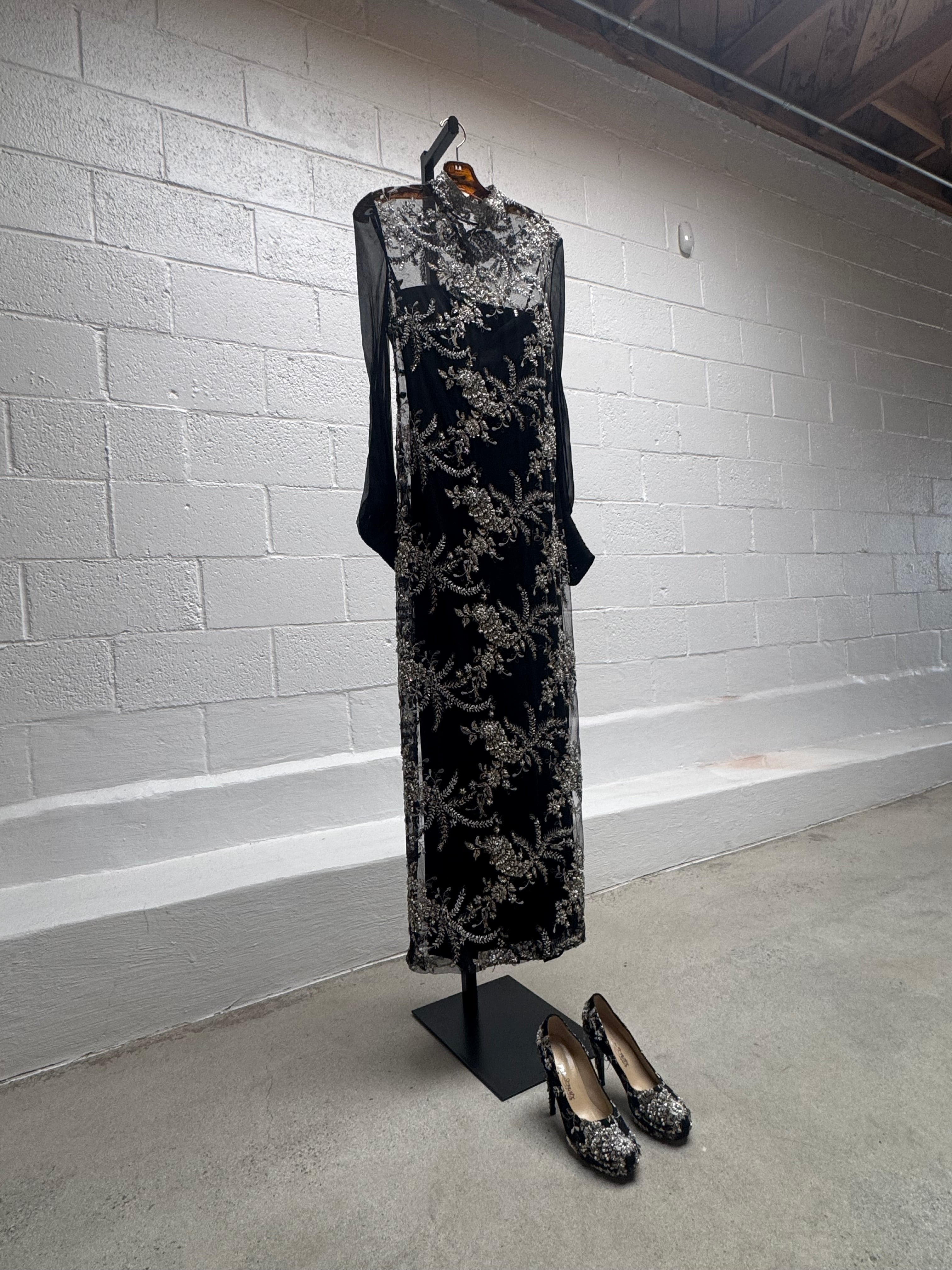 Beaded Net Gown over Black Shell