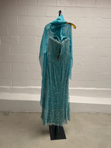 Blue Beaded Corseted Gown with Scarf