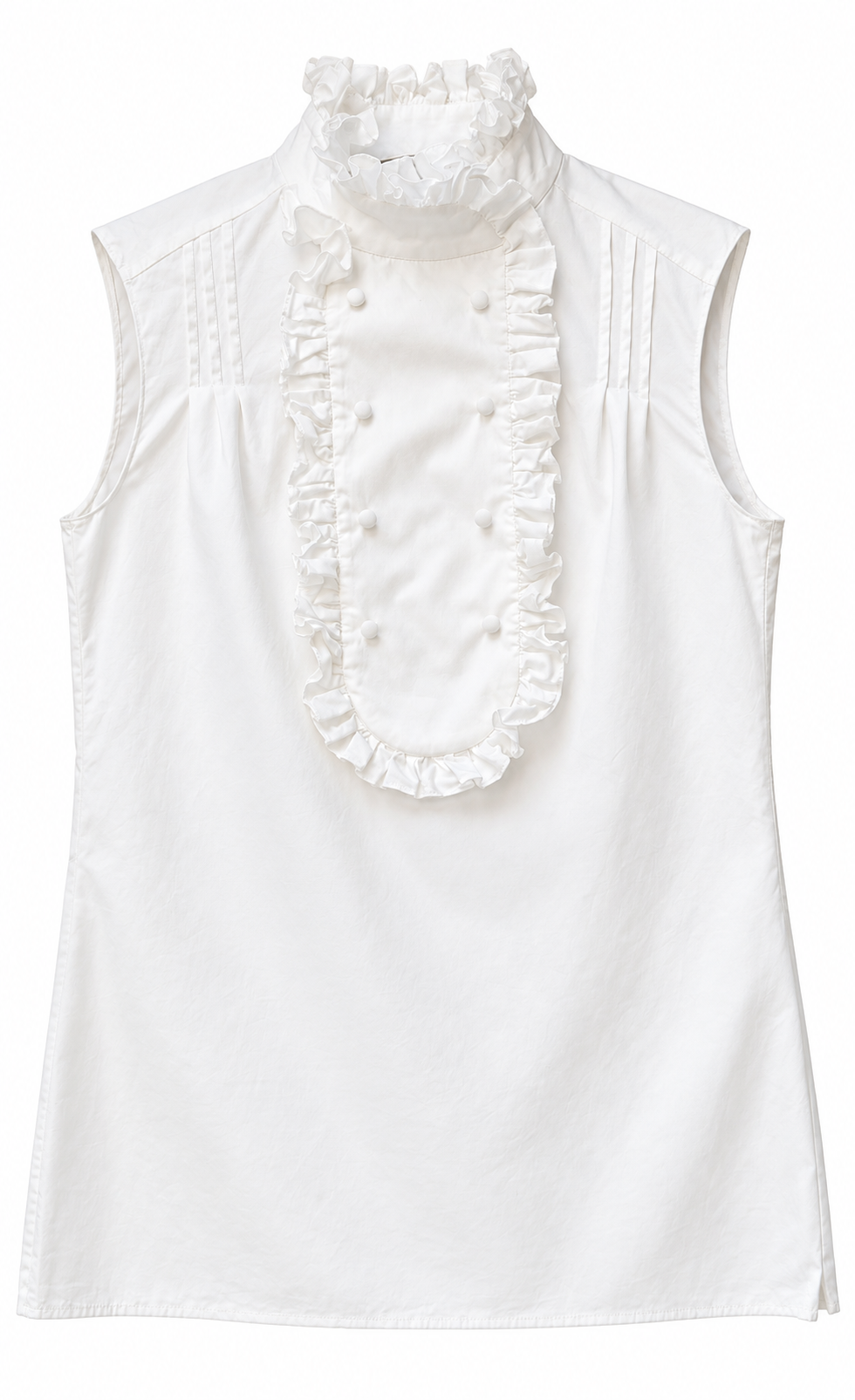 White Ruffle Sleeveless Blouse