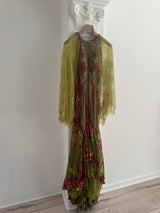 Green and Pink Beaded Chiffon Gown