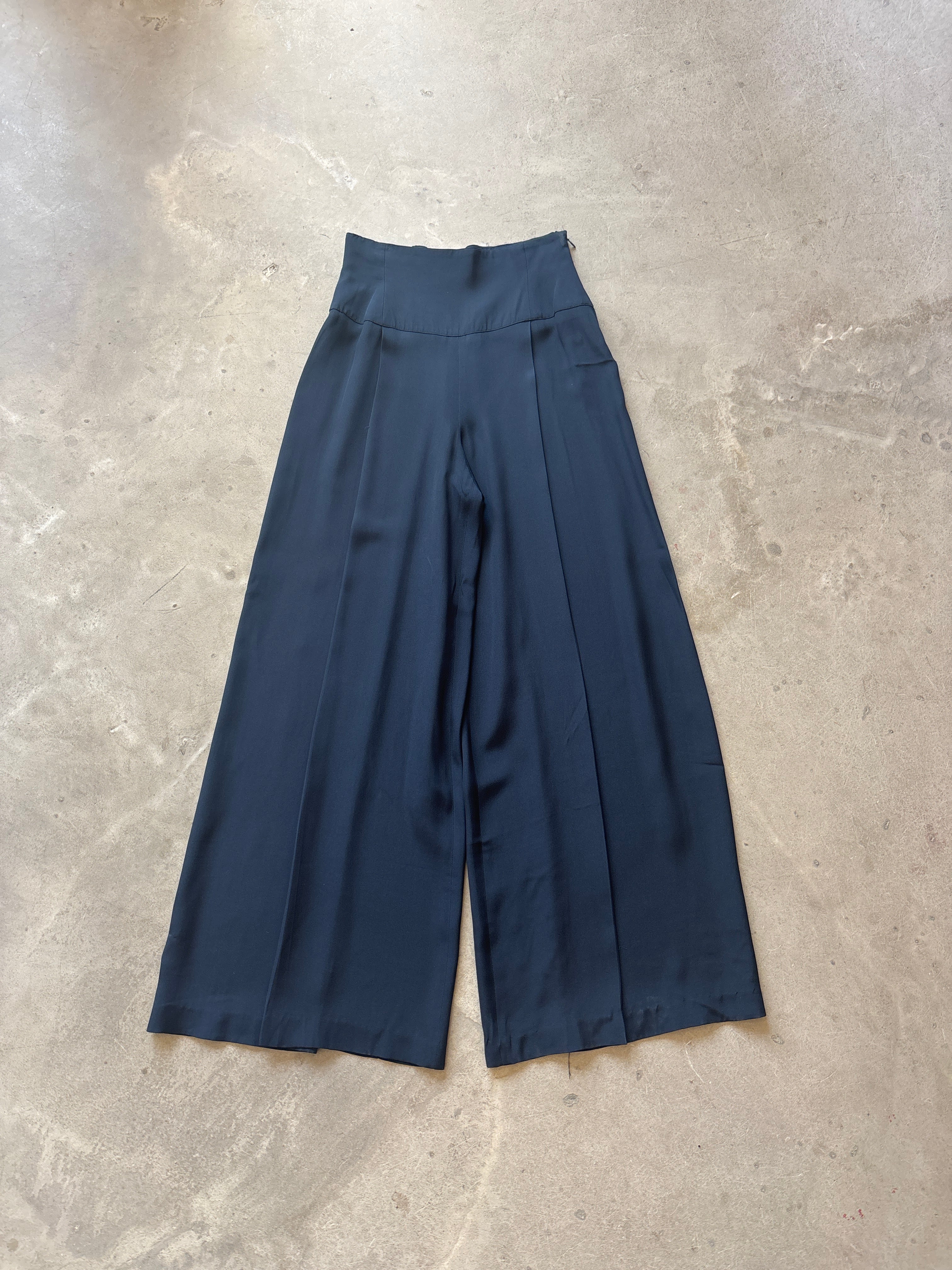 Navy Blue Silk Trousers