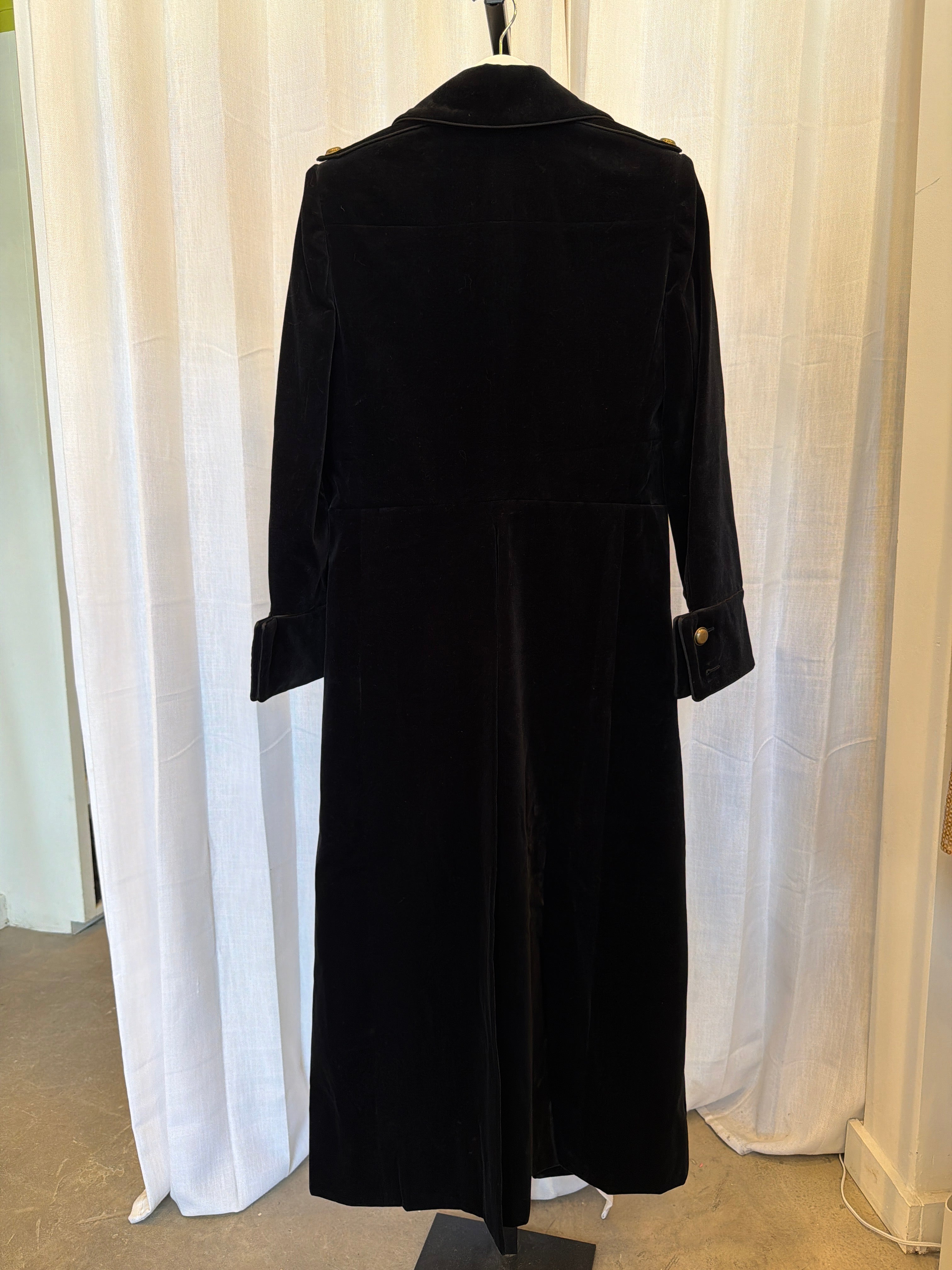 Velvet Long Coat with Gold Buttons