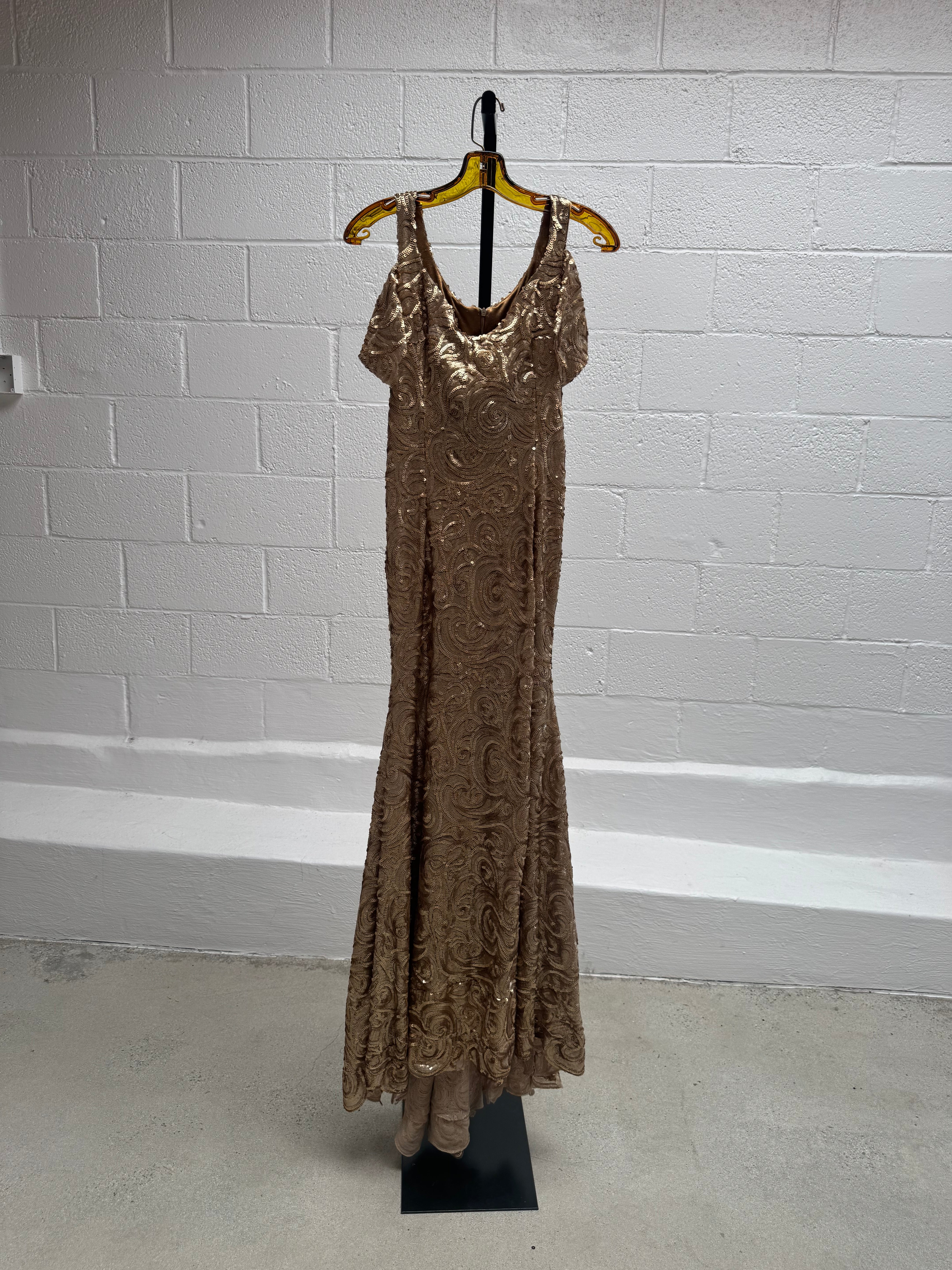 Off the Shoulder Gold Sequins Gown
