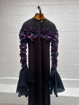 Black Gown with Floral Appliqué Sleeves