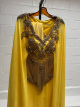 Yellow Chiffon Gown with Elaborately Beaded Bust