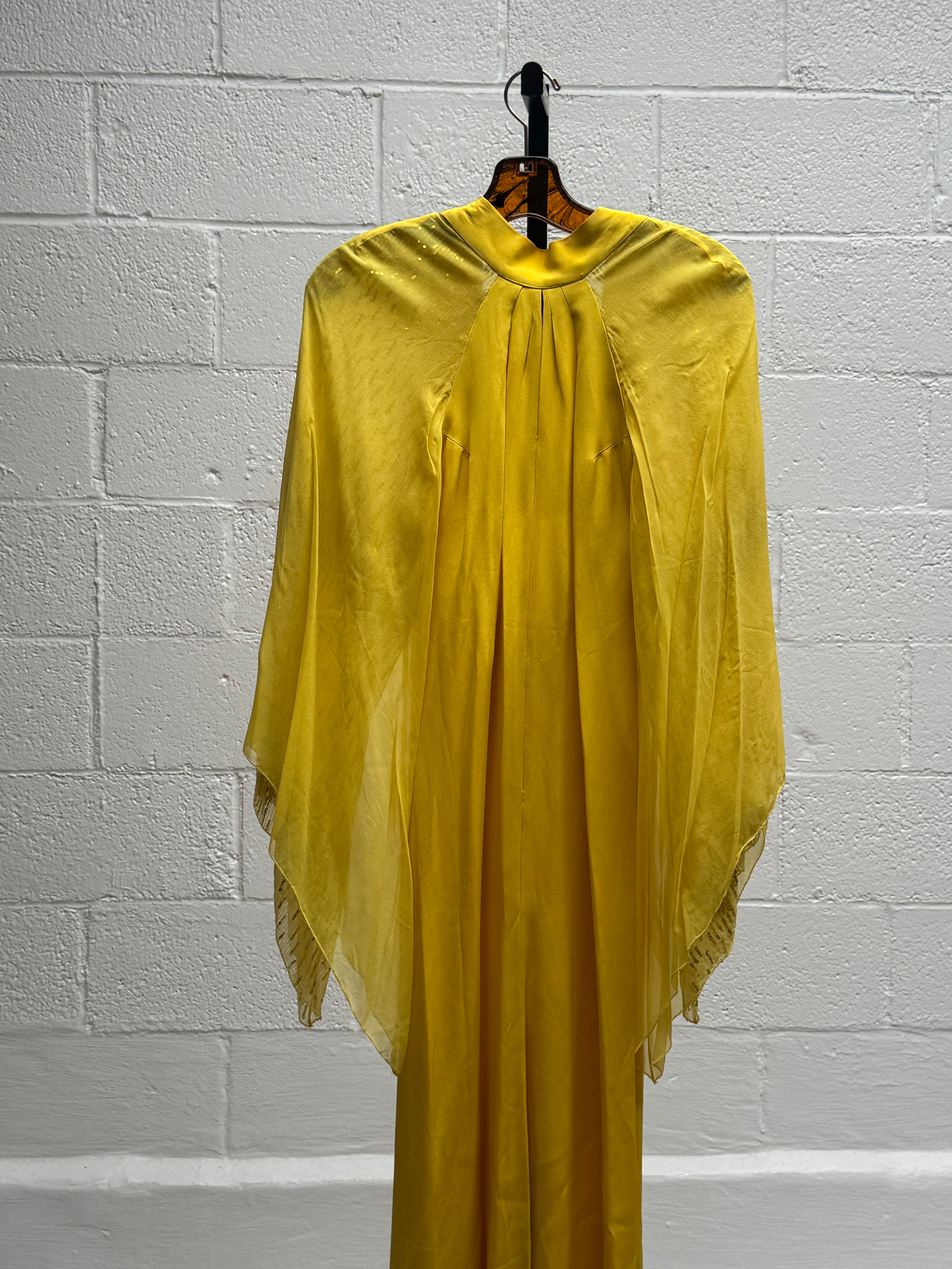 Yellow Gown with Wing Sequin Sleeves