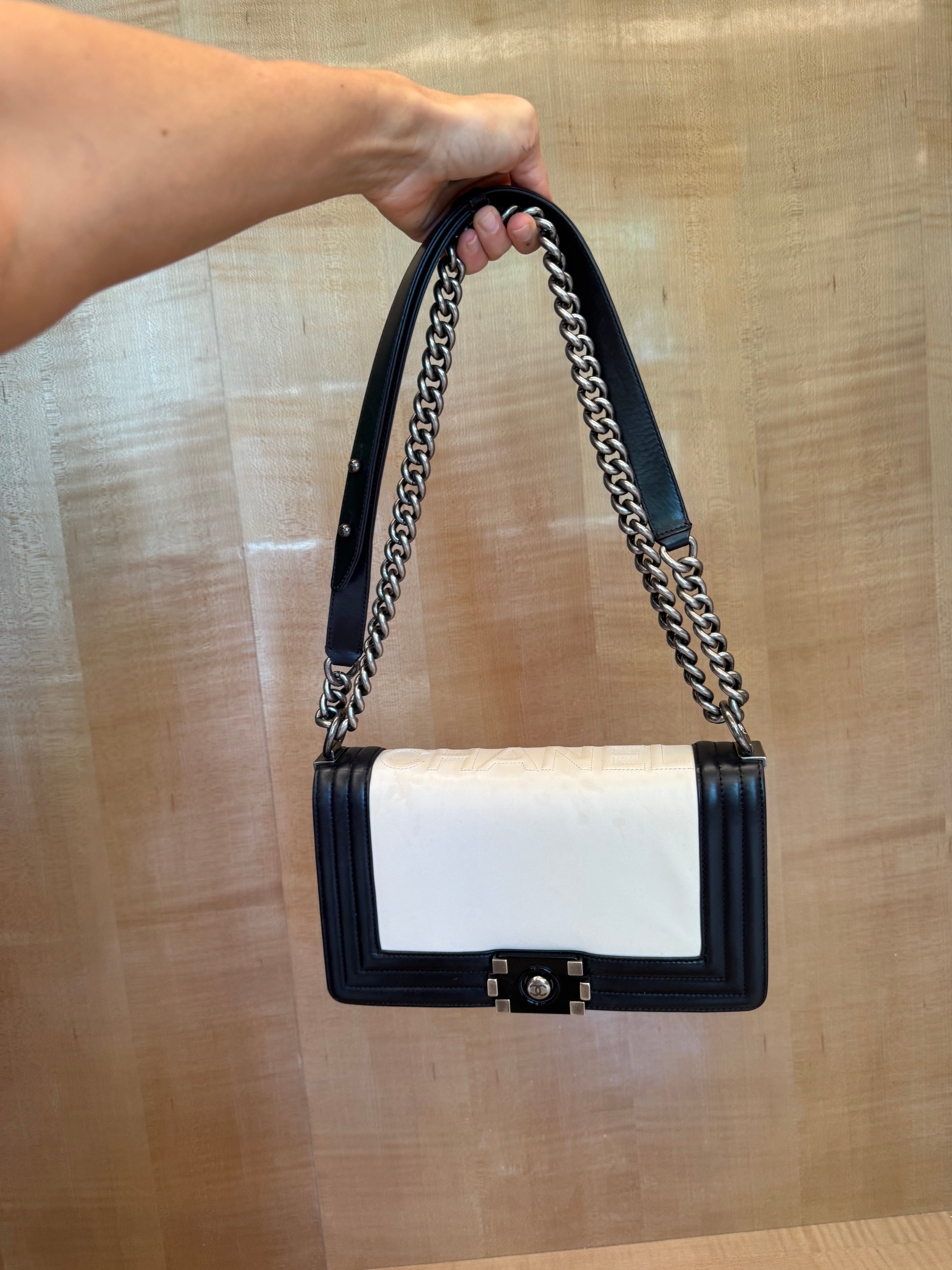 Boy Bag Two-Tone Leather with Ruthenium Hardware