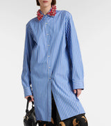 Blue Striped Front tie Shirt with Red Beading