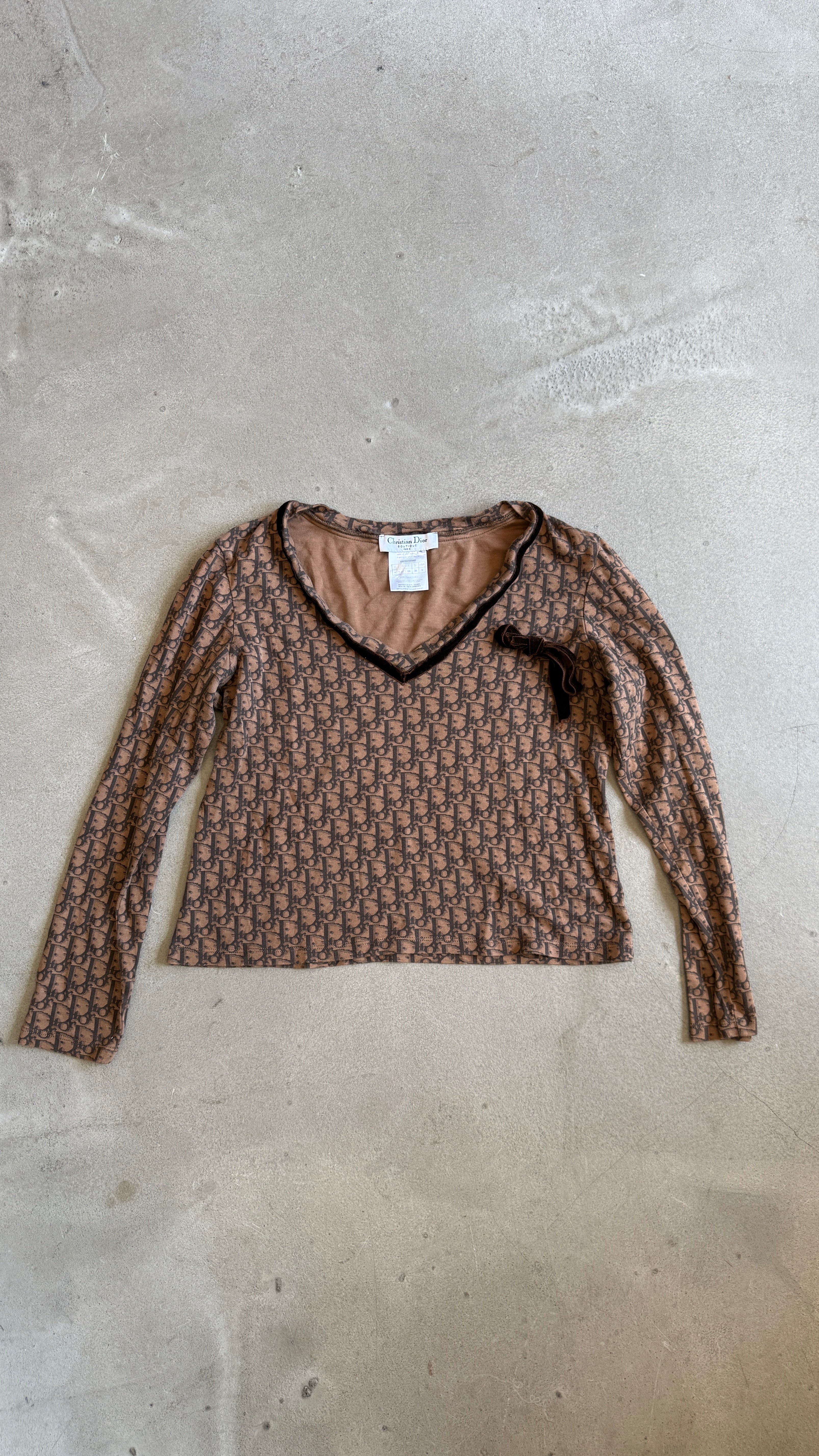 Early 2000s Dior Oblique Velvet Trim Long Sleeve Top