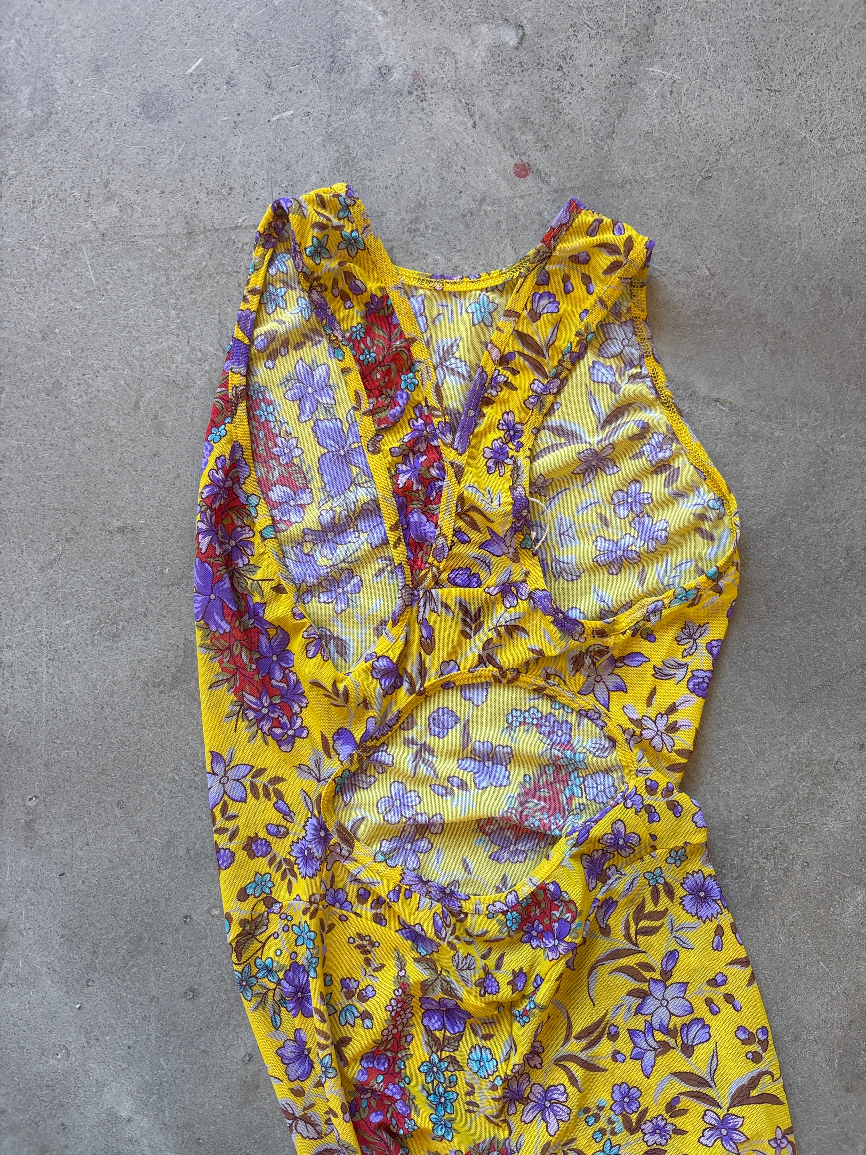 Yellow Mesh and Floral Runway Jumpsuit