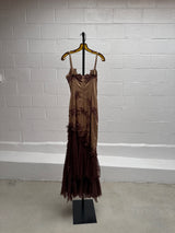 Bronze Dress with floral beading and Chiffon Train