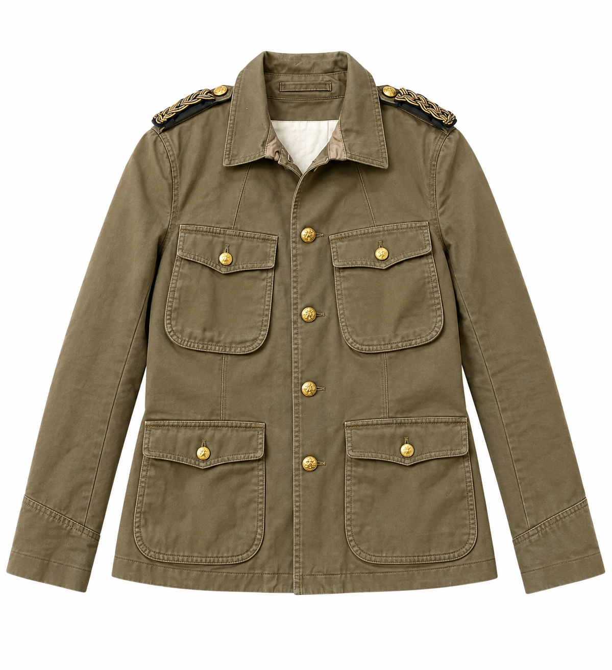 Kaki Military Jacket with Gold Braided Shoulders