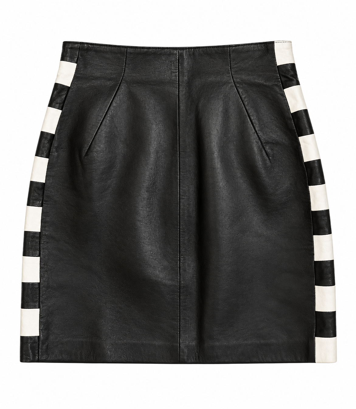 Checkerboard Black Leather Mini Skirt