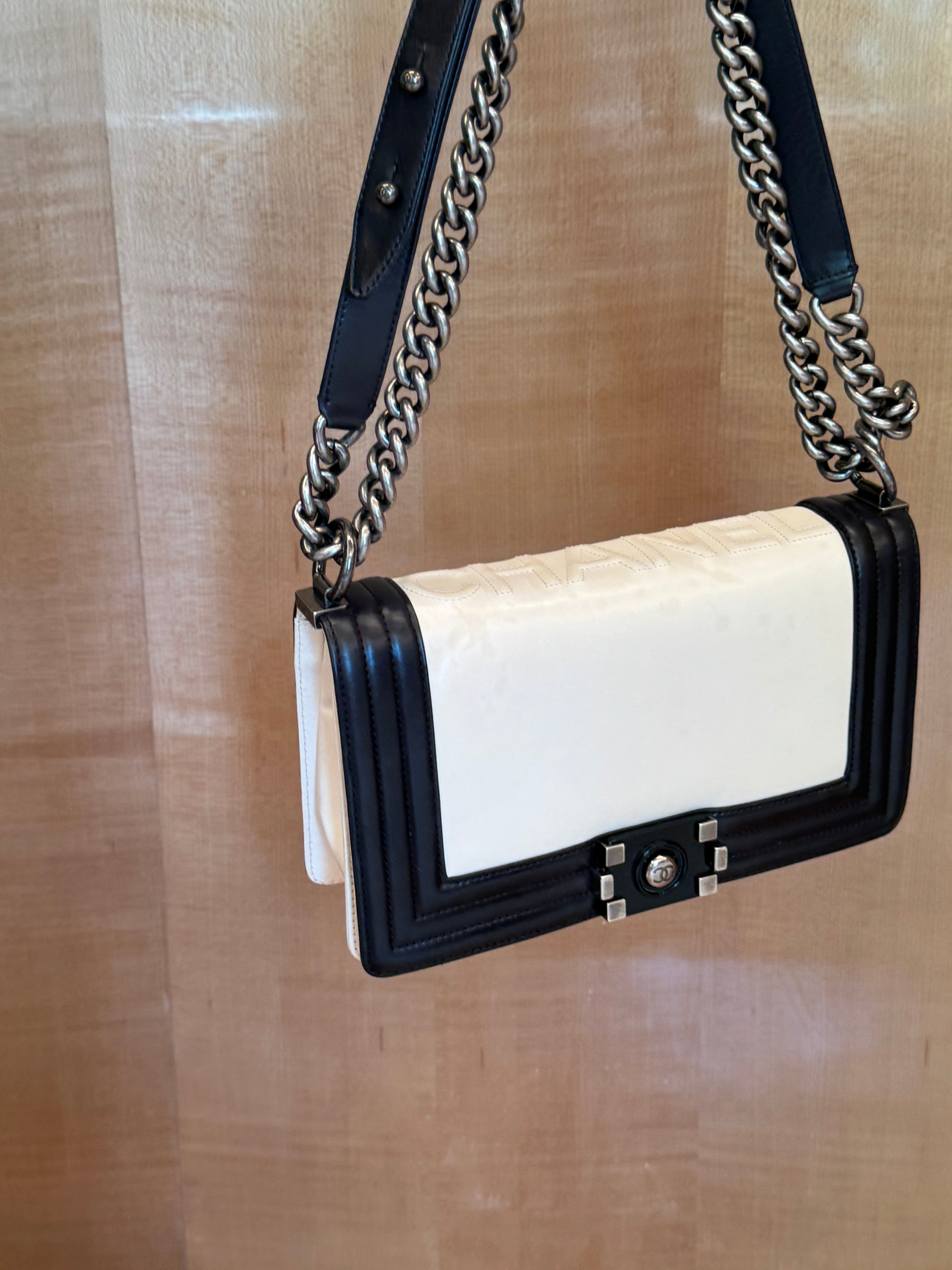 Boy Bag Two-Tone Leather with Ruthenium Hardware