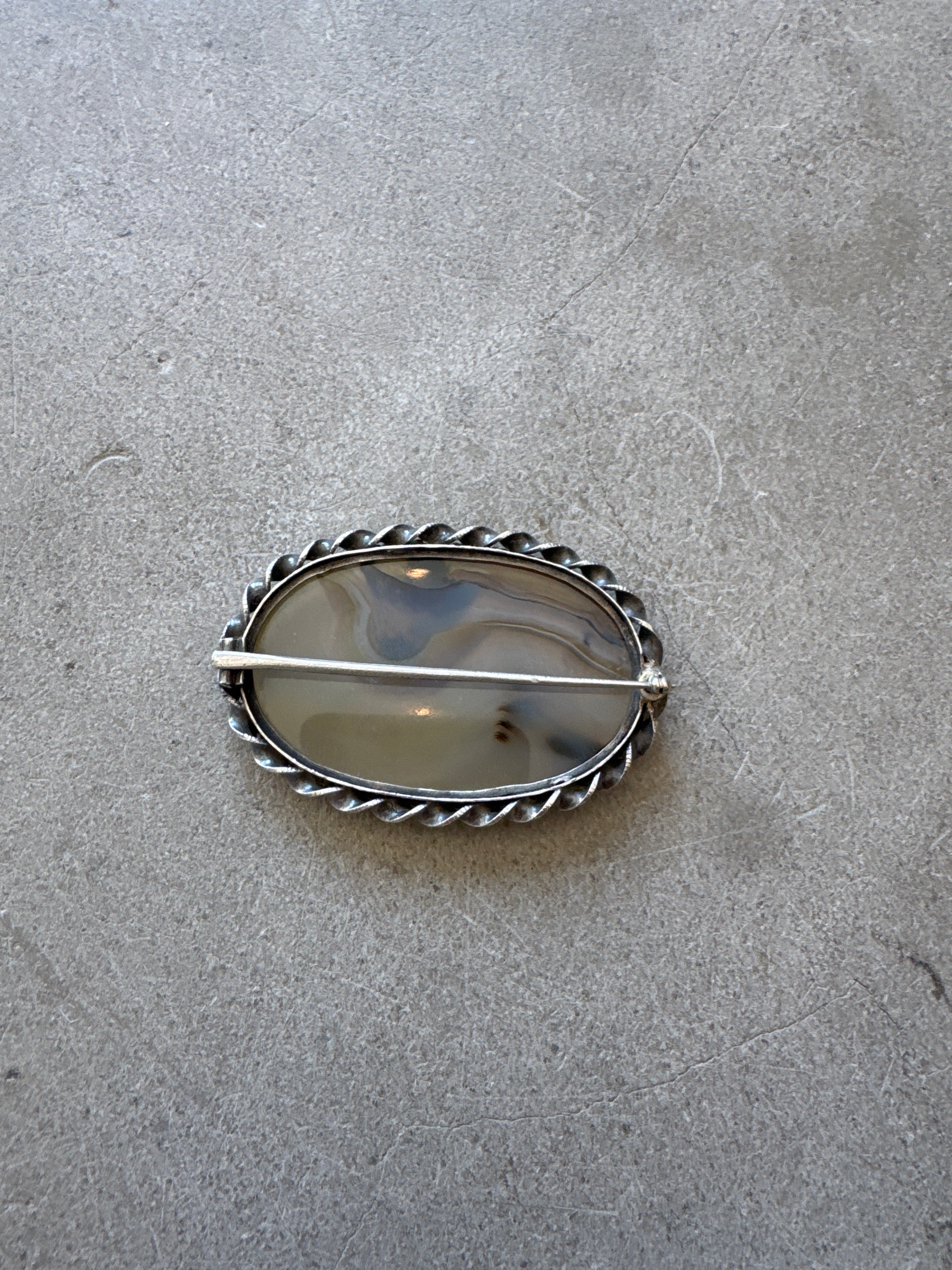 Marble and Silver Brooch