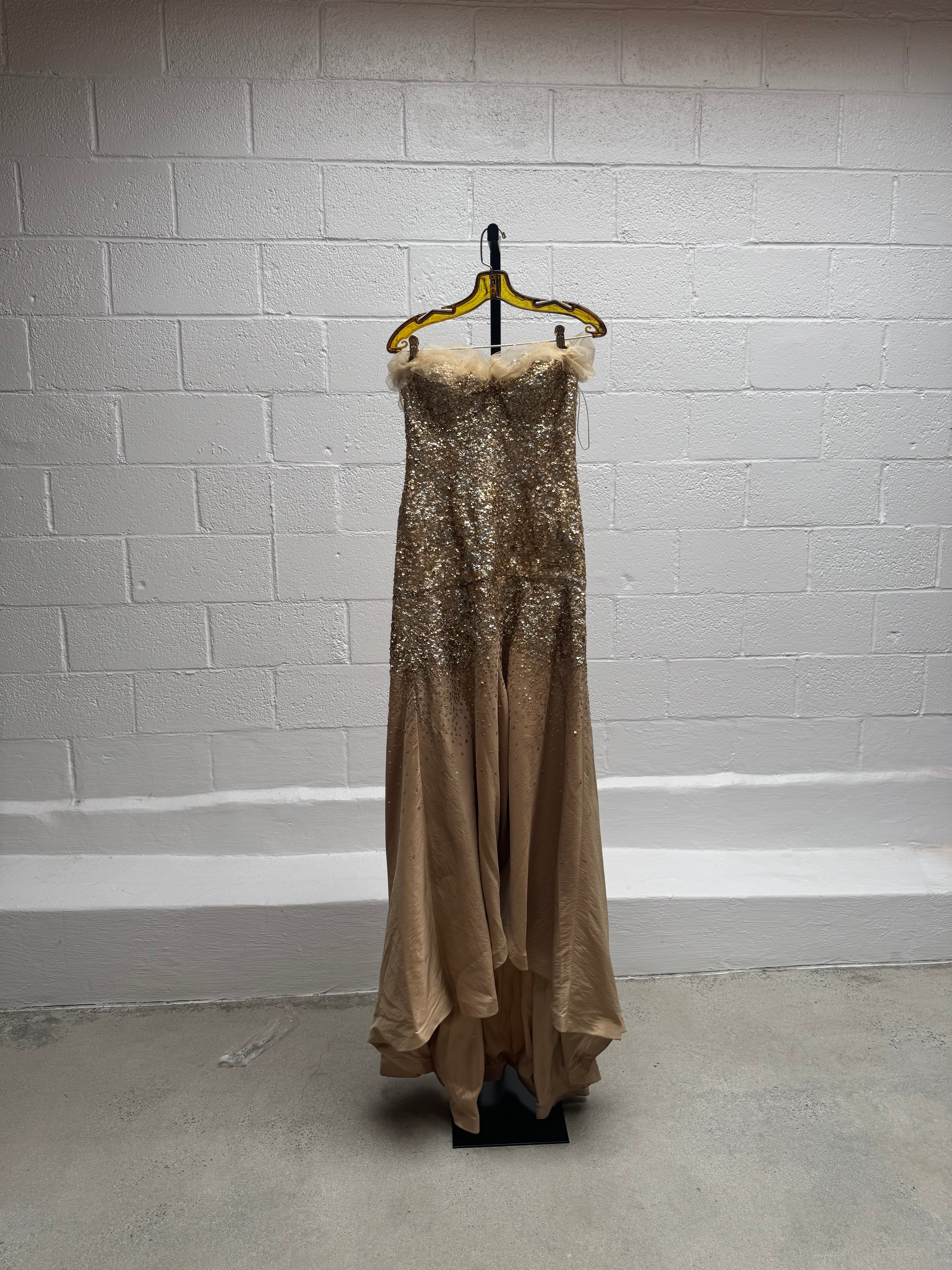 Gold Sequin Strapless Long Gown