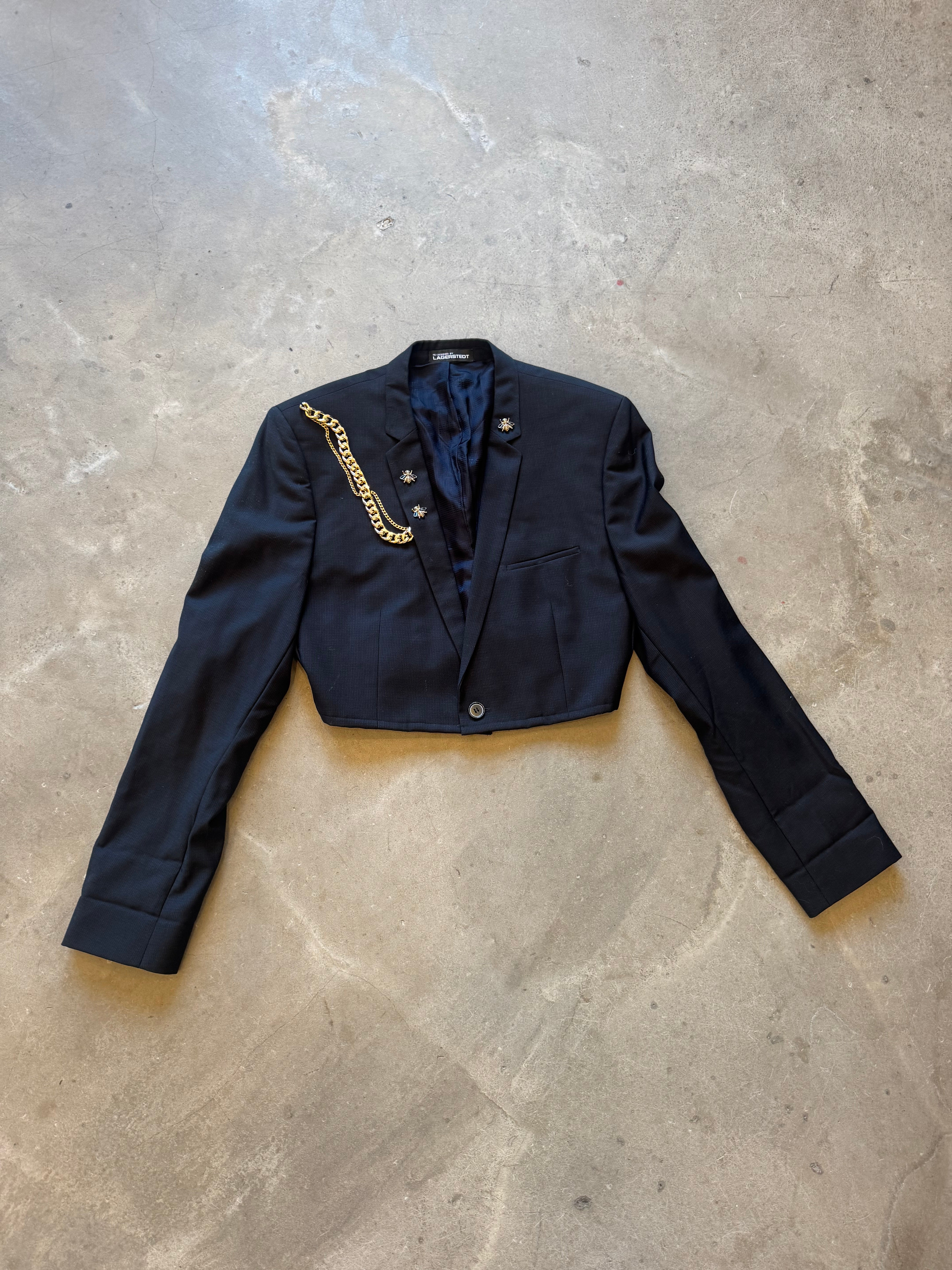 Cropped Military Jacket with Chains