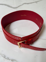 Red Embossed Wide Leather Waist Belt