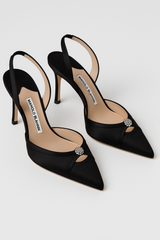 Carolyne Satin Black Crystals Jewel Pumps (39.5)