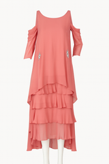 Coral Dress with Rhinestone Sequins