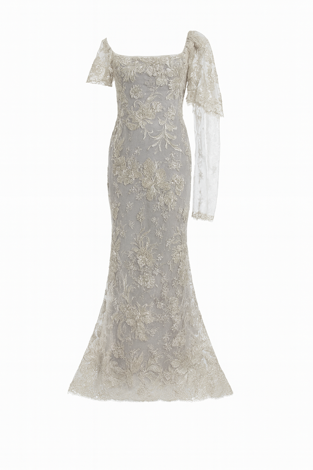 Asymetrical White and Gold Lace Dress