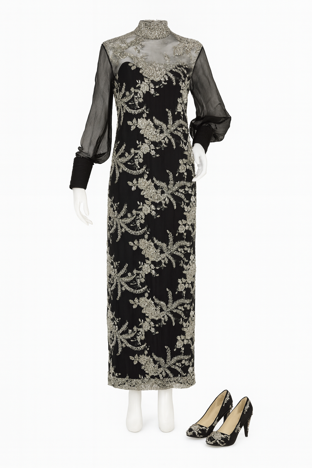 Beaded Net Gown over Black Shell