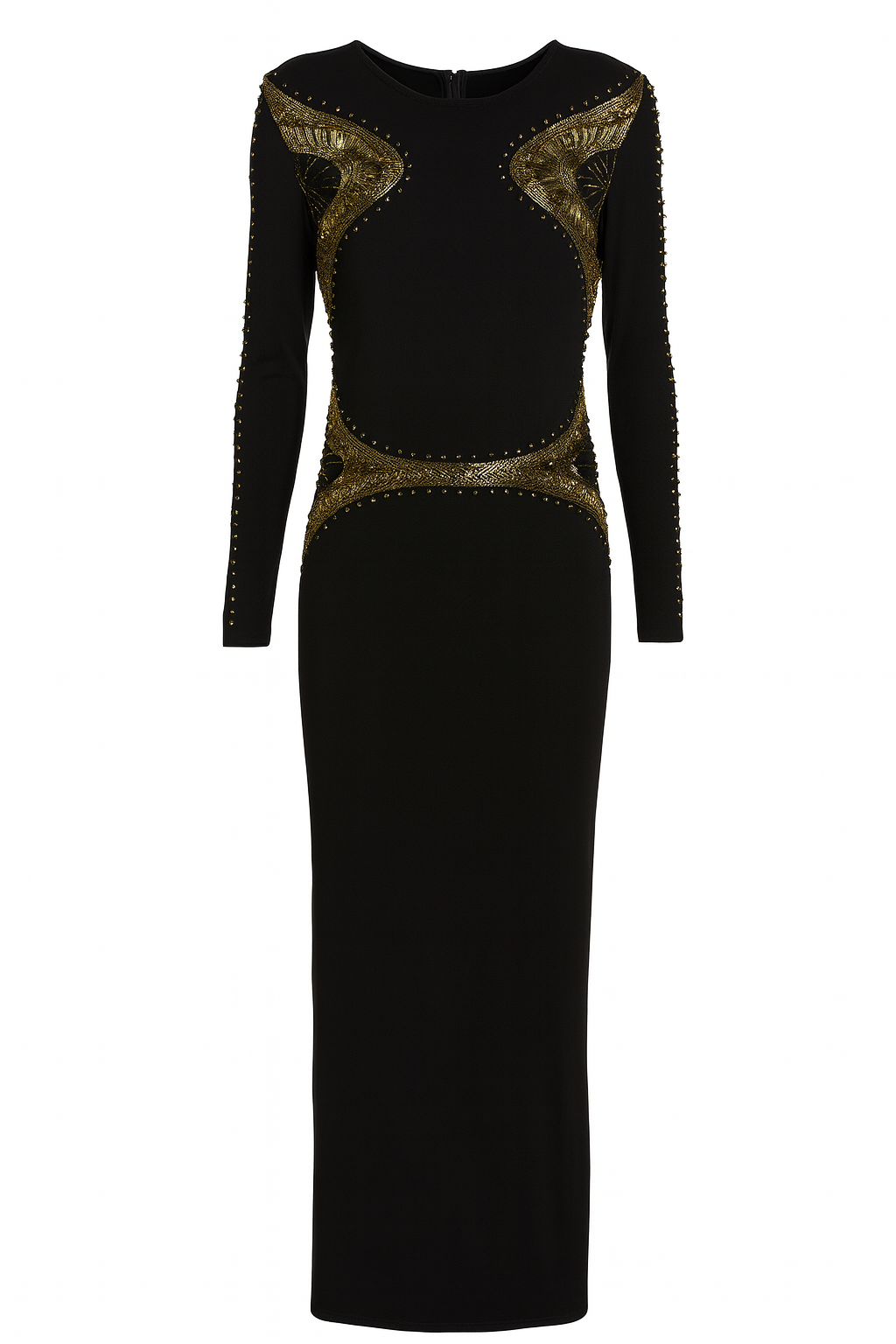 Black gown with Gold Beaded Detailing