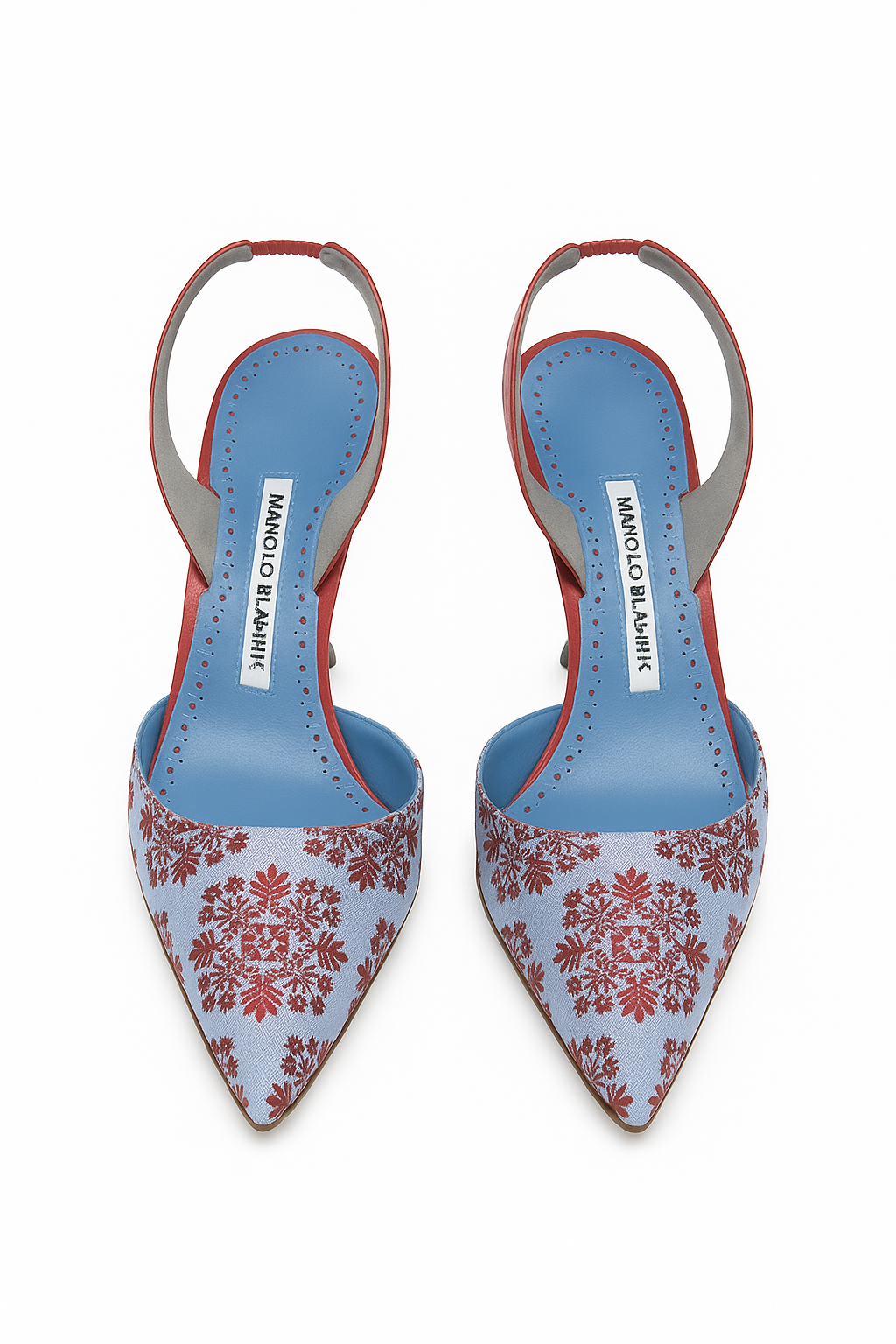 Baby Blue and Red Brocade Sling Back (39.5)