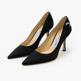 Black Satin Pumps with Crystal Embellishment (39)