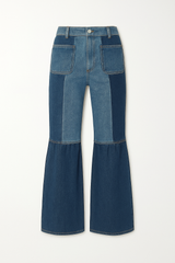 Jeans with Patchwork and Flare Bell Bottoms