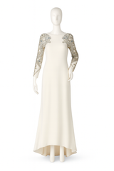 Long White Gown with Silver Beaded Detailing