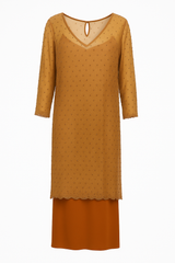 Nude Dress with Rhinestones over orange silk dress