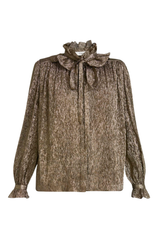 Metallic Ruffle Neck Shirt with Bow