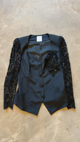 Black Sequin Beaded Blazer