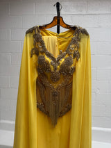 Yellow Chiffon Gown with Elaborately Beaded Bust
